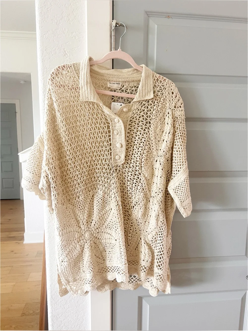 NWT Free People Dahlia Crochet Polo Shirt